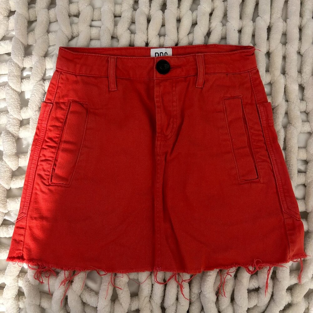 BDG Urban Outfitters Mini Denim Skirt Women's Size XS Red Button Fly Raw Hem